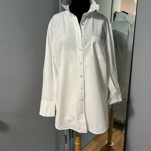 Talbots White Cotton Button-Down Shirt with Chest Pocket